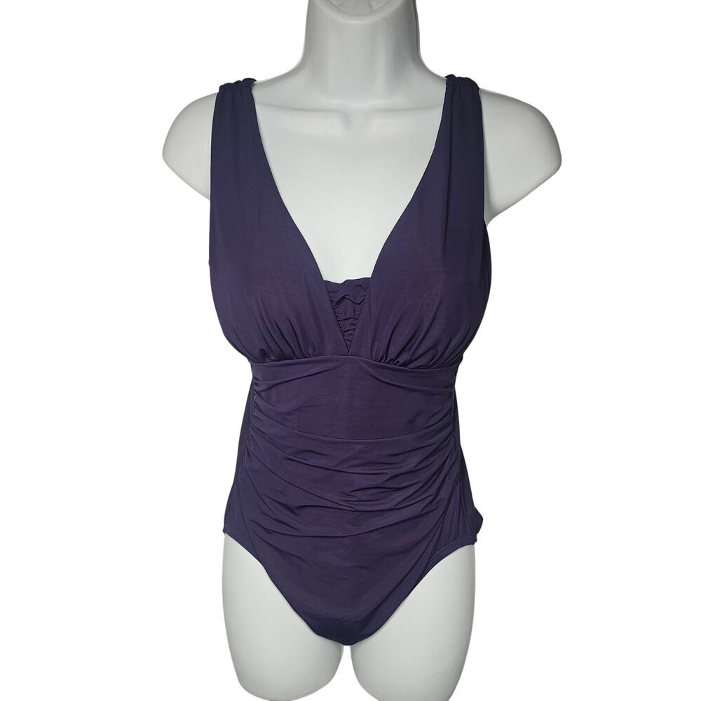 Lands' End Women's SlenderSuit Grecian One-Piece Swimsuit in Blackberry Size 8